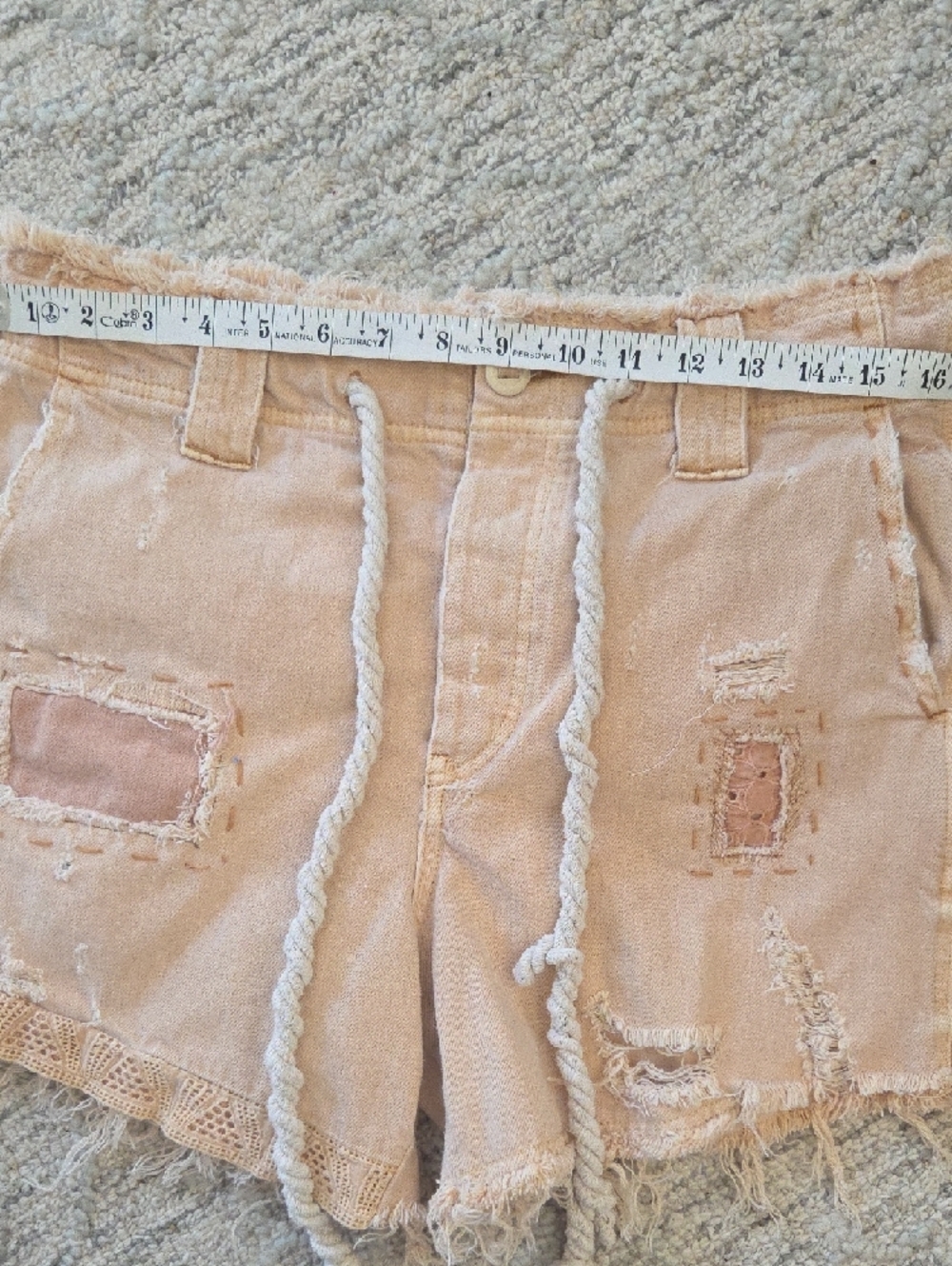 Free People Soft Peach Denim Shorts with Rope Accent - Picture 7 of 9